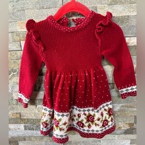 Max studio Red Knit Dress with Floral Pattern